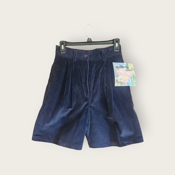 Kyoto Kasuals NWT VTG Navy Blue Corduroy High Waisted Pleated Shorts Womens Sz 7 - Picture 3 of 6